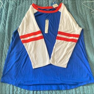 Red, White, and Blue long sleeve shirt